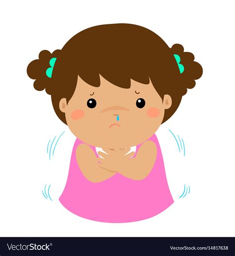 Little Girl With A Cold Shivering Cartoon Xa Vector Image