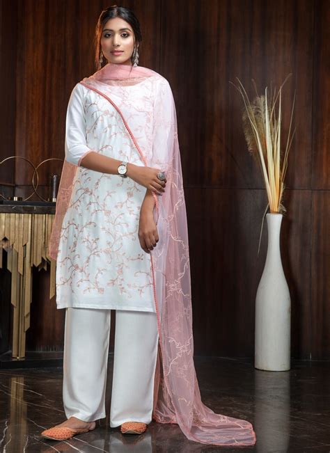 Buy Georgette White Designer Suit Online Salwar Kameez