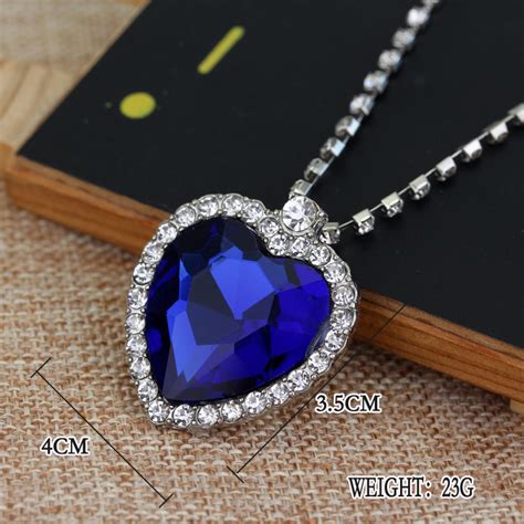 New Crystal Sapphire Pendant Necklace Titanic Heart Of The Ocean