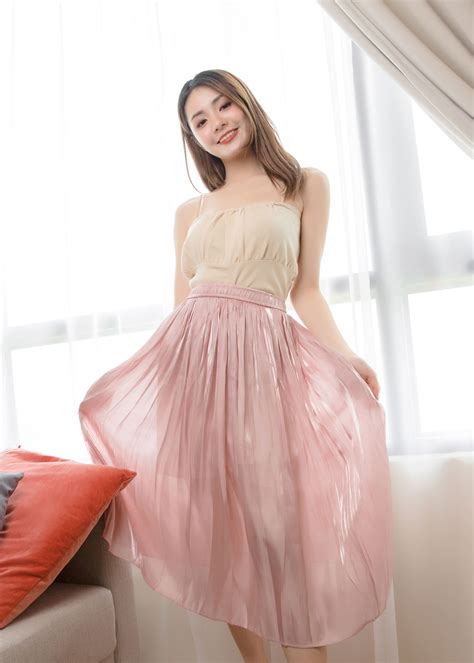 Gloss Over Satin Pleated Skirt In Pink • Dreamscaped