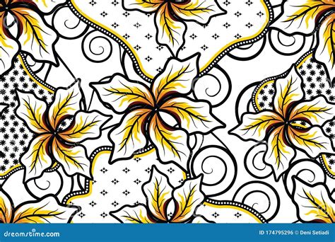 Simple Batik In Gold Background Seamless Damask Batik Pattern Royalty
