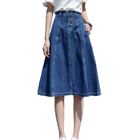 2018 High Waist Women Denim Skirt Midi Oversize Women A Line Skirt Plus