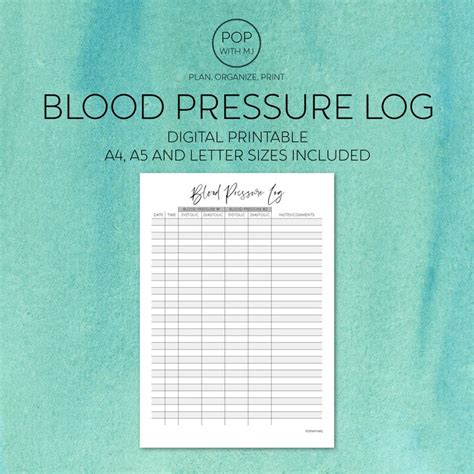 Blood Pressure Log Printable Blood Pressure Tracker Health Etsy France