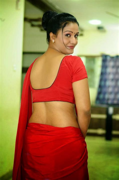 Apoorva Aunty Sexy Back Show Pics In Red Saree Photos Saree Below