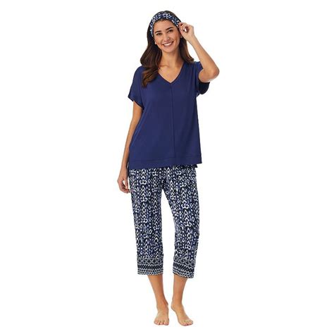 Womens Cuddl Duds 3 Piece Pajama Top Pajama Capri Pants And Headband