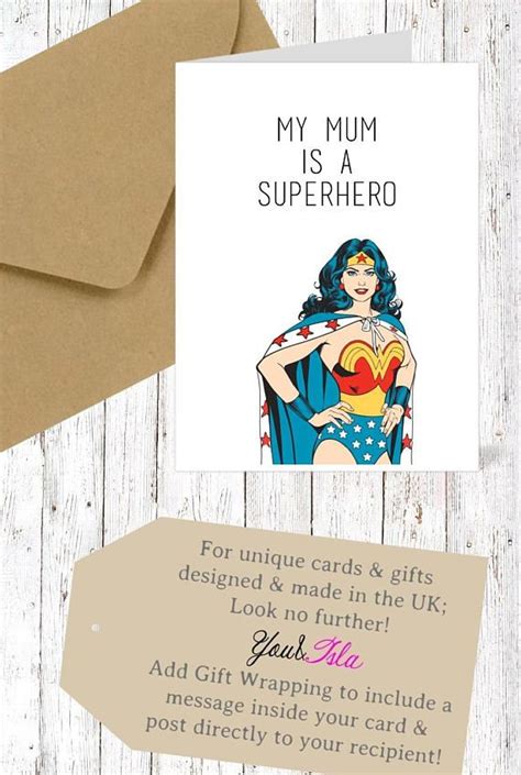 Superhero Mum Mothers Day Card Wonderwoman Card Wonder Woman Etsy