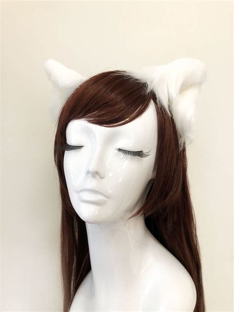 White Cat Orejas Gatito Cosplay Anime Headwear Long Furry Etsy