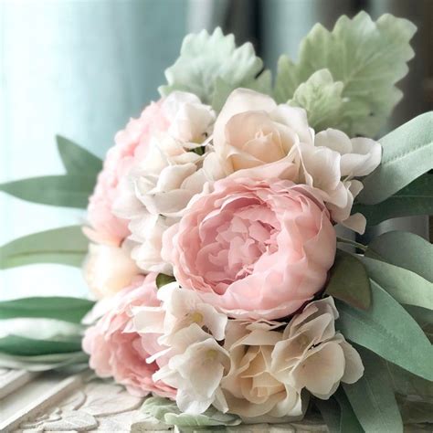 Blush Pink Peony Eucalyptus Wedding Bouquets Artificial Etsy Eucalyptus Wedding Bouquet