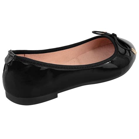 Womens Flat Black Pumps Ballerina Ballet Work Comfort Bow Ballet Dolly Shoes New Ebay