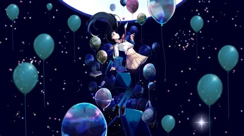 1920x1080 Resolution Black Haired Female Anime Character Balloon