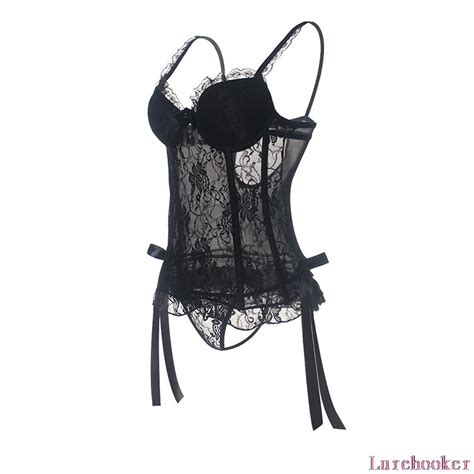 Lurehooker Black Lace Sexy Lingerie Erotic Perspective Hazy Chest Bare Shoulder Costumes
