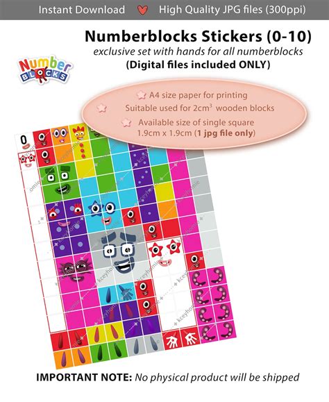 Numberblocks Faces 0 10 And Hands 19cm A4 Stickers Printing Instant
