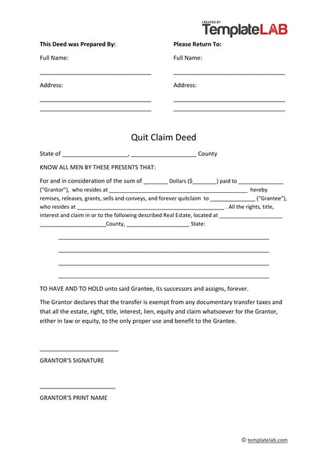 Free Quit Claim Deed Forms Templates Template Lab Vrogue