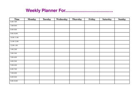Printable Weekly Schedule With Times