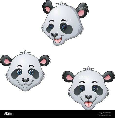Ilustración Vectorial Del Conjunto De Cabezas Cartoon Panda Imagen