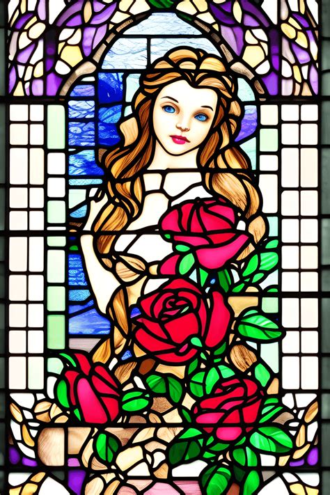 Beauty And The Beast Rose Stain Glass Window · Creative Fabrica