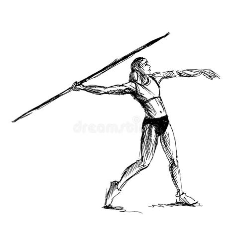 Hand Sketch Athlete Throwing A Javelin Stock Vector Illustration Of
