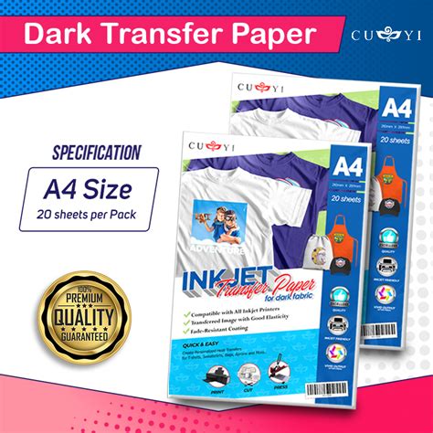 20sheets Cuyi Dark Transfer Paper A4 Size For T Shirt Diy Printing