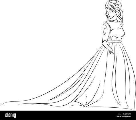 Sketch Of An Elegant Bride In White Wedding Dress Abstract Hand Drawn