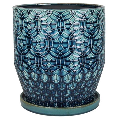 Trendspot 10 In Dia Blue Rivage Ceramic Planter Cr10853 10a The Home