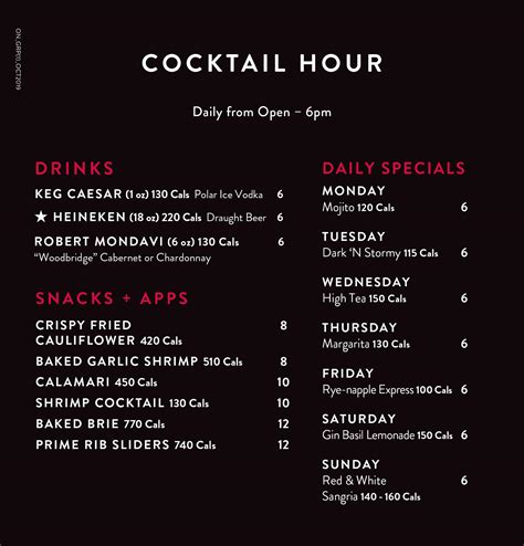 The Keg Happy Hour Menu And Prices