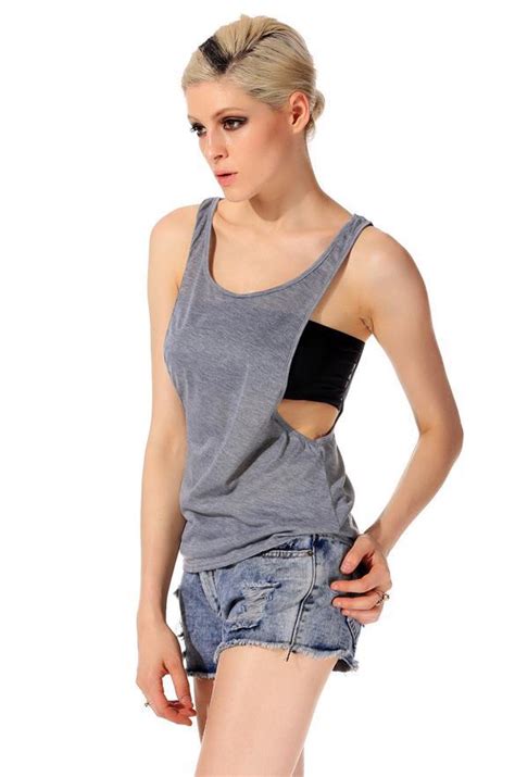 Women Effu Loose Open Side Top Tank Round Neck Sleeveless Blouse Vest T Shirt Ebay