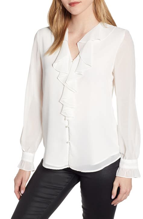 Karl Lagerfeld Ruffle Front Blouse In White Lyst