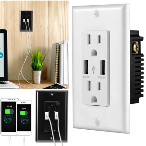 2 In 1 Dual Usb Port Wall Socket Charger Ac Power Receptacle Outlet