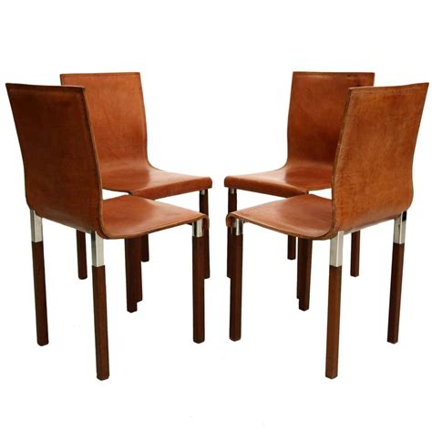 Fine industrial and metal dining chairs for your dining room. Set of Four Leather Emile Industrial Modern Dining Chairs ...
