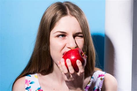 Close Up Of A Girl Eating A Red Apple Stock Image Image Of Health Diet 64898289