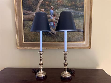 Candlestick Lamps Pair Brass Wood Candlestick Lamps With Black Shade