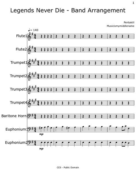 Legends Never Die Band Arrangement Sheet Music For Flute Trumpet