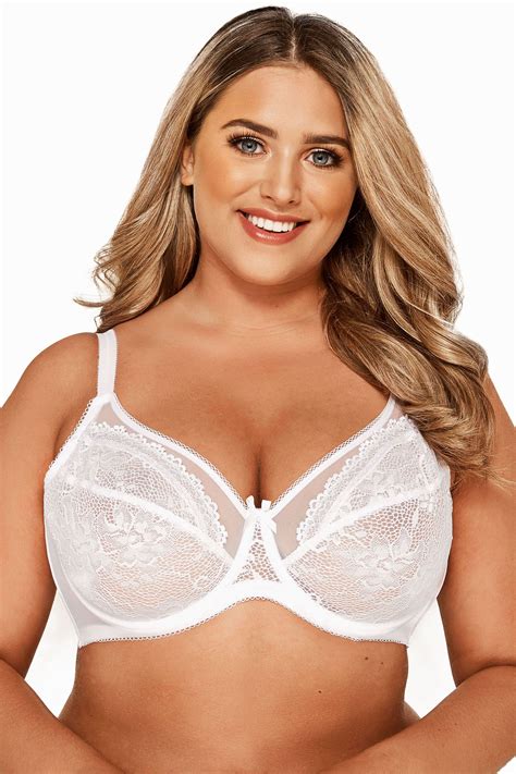 White Floral Lace And Mesh Underwired Bra Plus Sizes 38dd To 48g