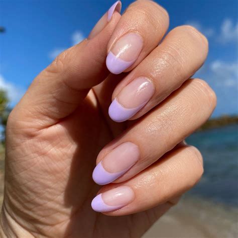 Oval Nails Asymmetric French Tips Lavender Nails Manicure Ideas