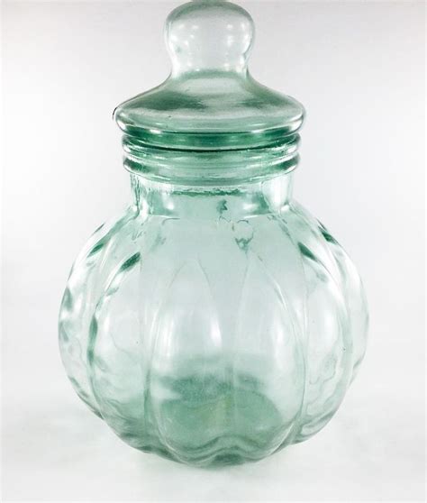 Large Green Tinted Glass Pumpkin Apothecary Jar With Glass Lid 14 Inch Himark Himarkenterprises