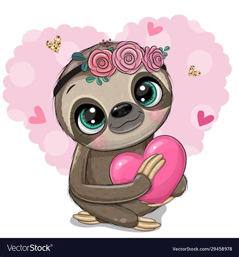 Cartoon Sloth With A Heart On An Heart Backgrouns Vector Image