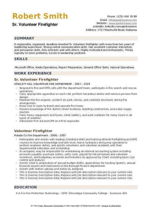 Maybe you would like to learn more about one of these? Volunteer Firefighter Resume Samples | QwikResume