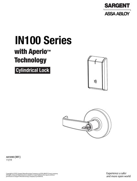 SARGENT ASSA ABLOY IN100 SERIES INSTALLATION INSTRUCTIONS MANUAL Pdf