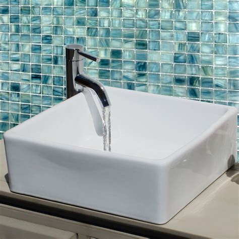 15 Inch Square White Ceramic Vessel Sink Without Overflow Highpoint