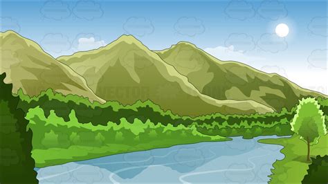 Mountains And River Background Clipart Cartoons By