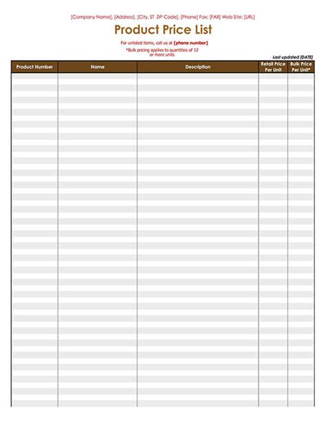 25 Free Price List Templates Word Excel