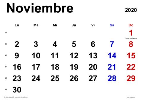 Calendario Noviembre 2020 Calendarpedia