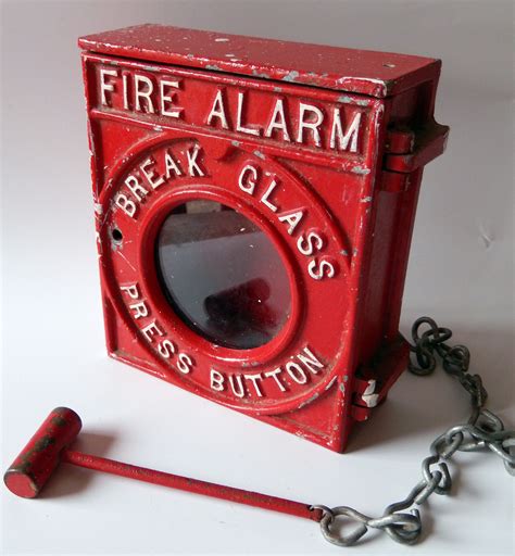 Vintage Fire Alarmbreak Glass Box With Original Hammer Old