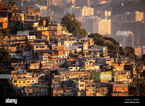 Beautiful Sunrise View To Favela On Hillside In Rio De Janeiro Brazil