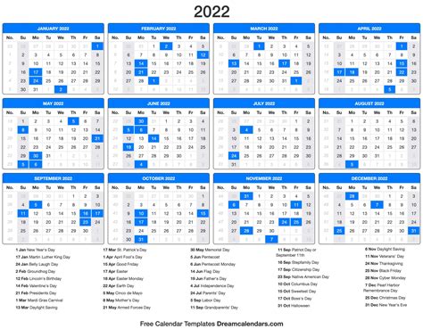Printable Calendar With Holidays 2022