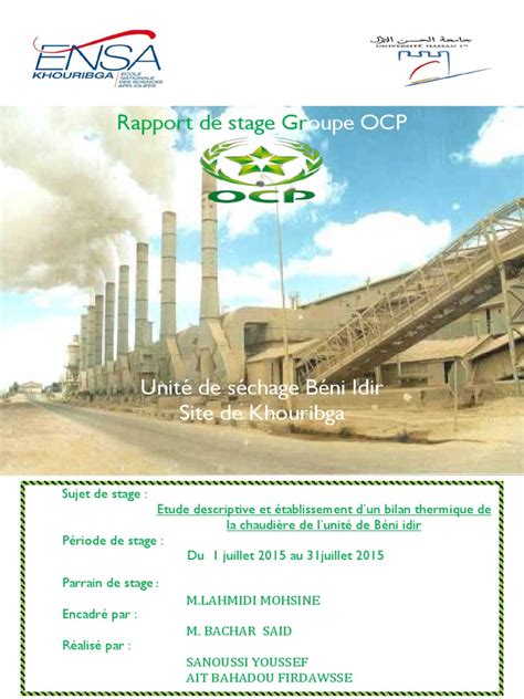 Rapport De Stage Groupe Ocp Khouribga Pdf Chaudière Chimie