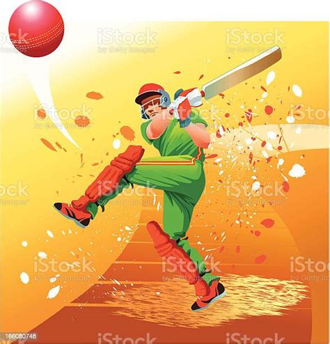 Cricket Player Strikes The Ball For Six Stock Illustration Download