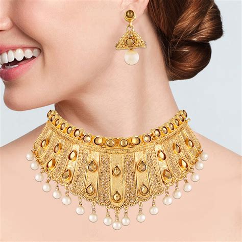 buy asmitta traditional flower design gold plated choker style necklace set for women online