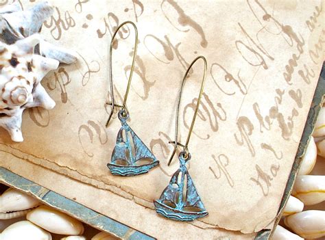 Sailboat Earrings Dangle Nautical Earrings In Antiqued Etsy