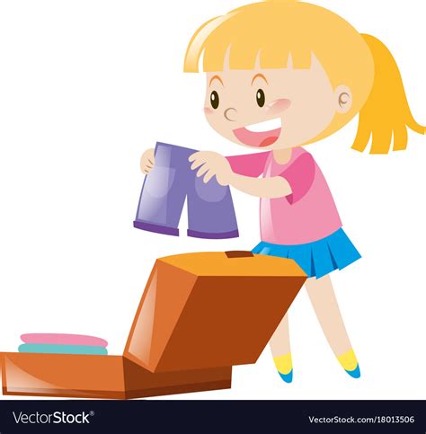 Happy Girl Packing Bag Royalty Free Vector Image